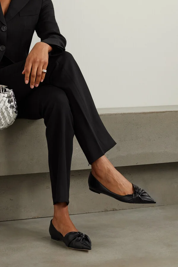 Jimmy Choo - Hedera Knotted Leather Point-toe Flats - Black - Image 2