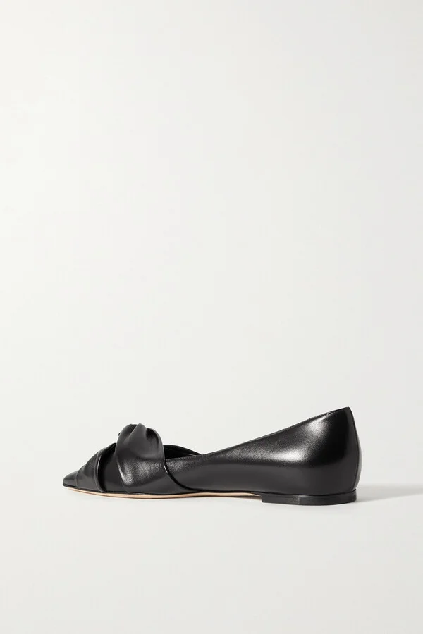 Jimmy Choo - Hedera Knotted Leather Point-toe Flats - Black - Image 3