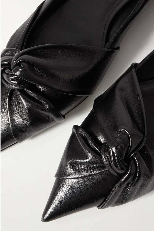 Jimmy Choo - Hedera Knotted Leather Point-toe Flats - Black - Image 4