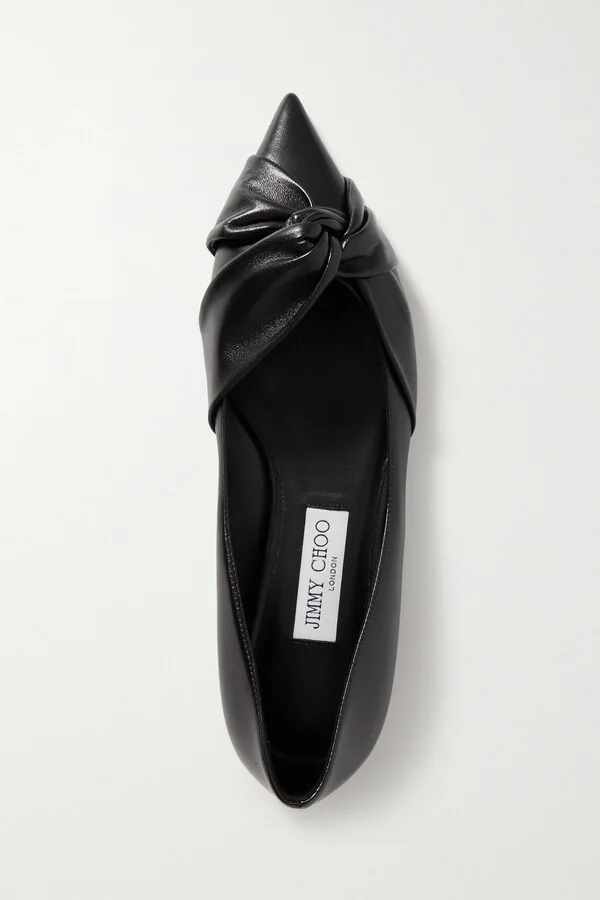 Jimmy Choo - Hedera Knotted Leather Point-toe Flats - Black - Image 5