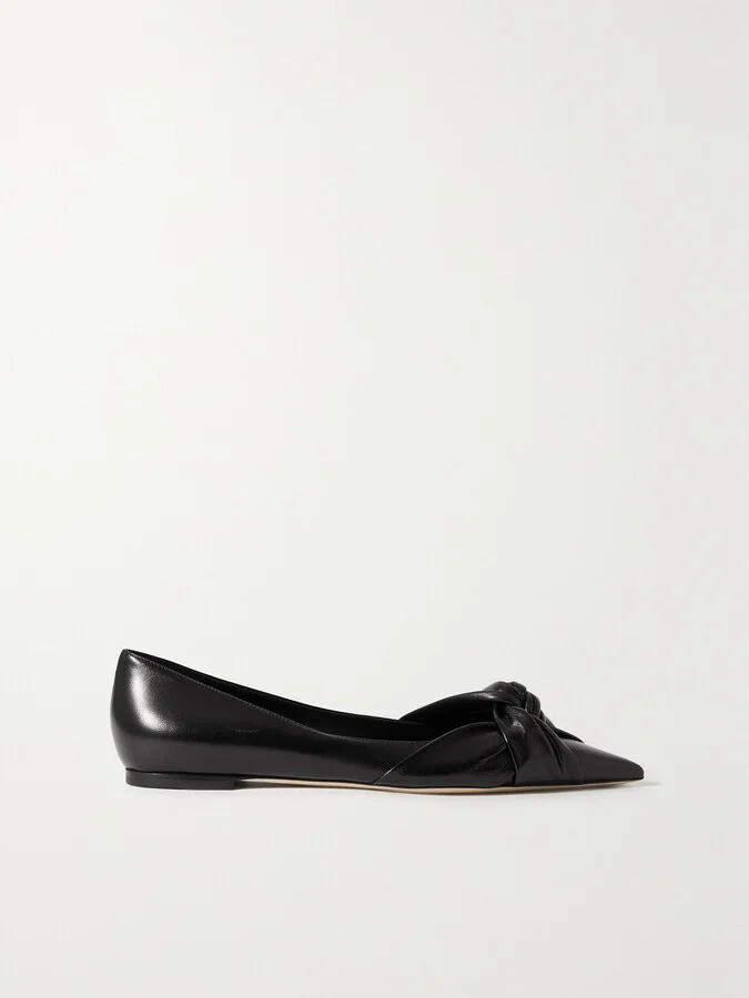 Jimmy Choo - Hedera Knotted Leather Point-toe Flats - Black