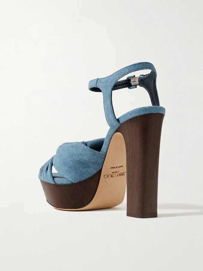 Jimmy Choo - Heloise 120 Knotted Denim Platform Sandals - Blue - Image 3