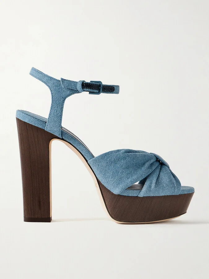 Jimmy Choo - Heloise 120 Knotted Denim Platform Sandals - Blue