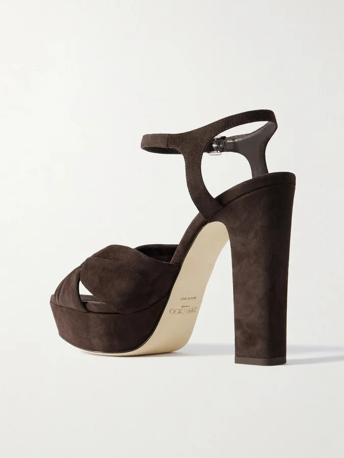 Jimmy Choo - Heloise 120 Knotted Suede Platform Sandals - Brown - Image 3