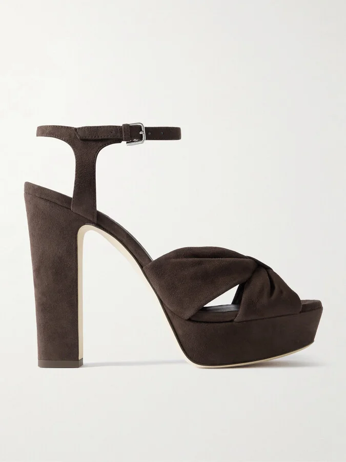 Jimmy Choo - Heloise 120 Knotted Suede Platform Sandals - Brown