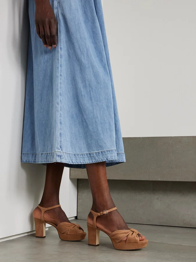 Jimmy Choo - Heloise 80 Knotted Suede Platform Sandals - Brown - Image 2