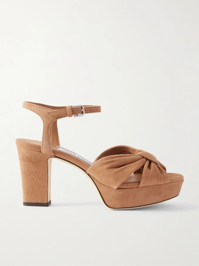 Jimmy Choo - Heloise 80 Knotted Suede Platform Sandals - Brown