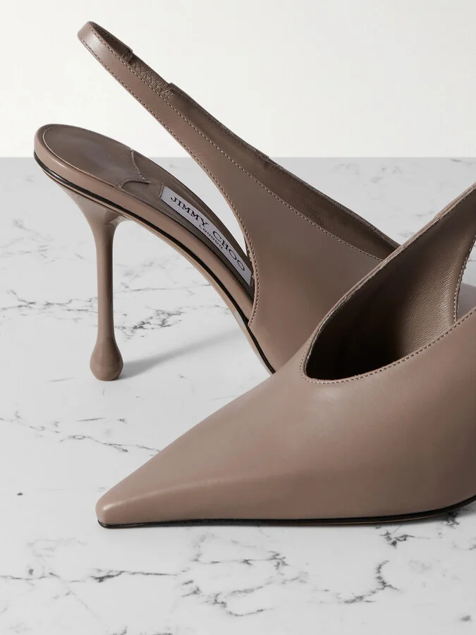 Jimmy Choo - Isa 95 Leather Slingback Pumps - Neutrals - Image 4