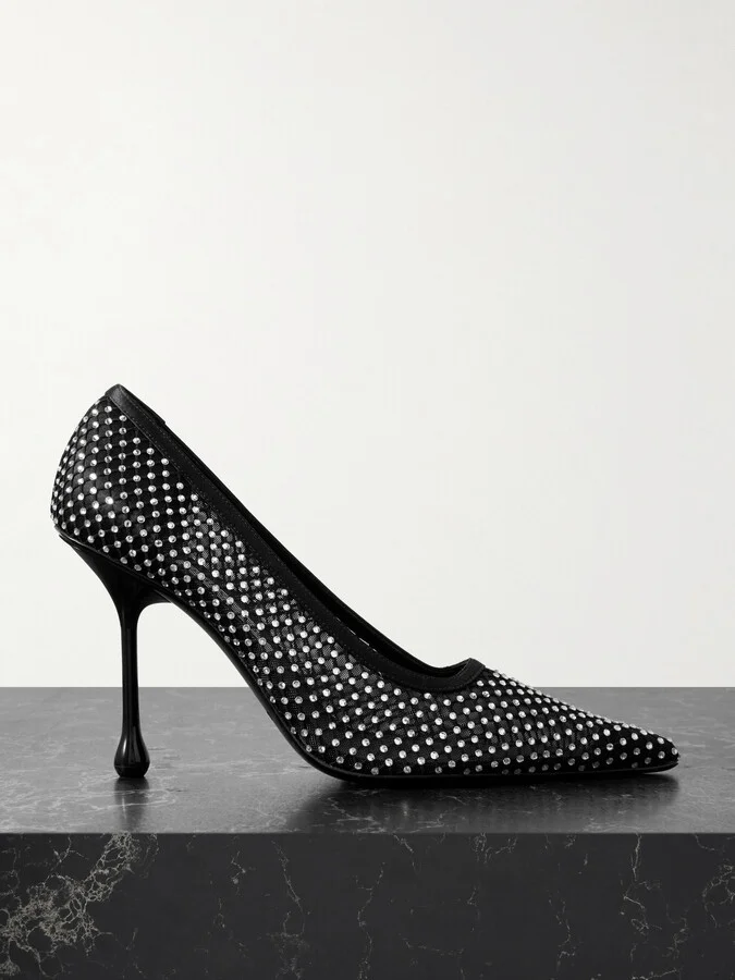 Jimmy Choo - Ixia 95 Crystal-embellished Satin And Mesh Point-toe Pumps - Black