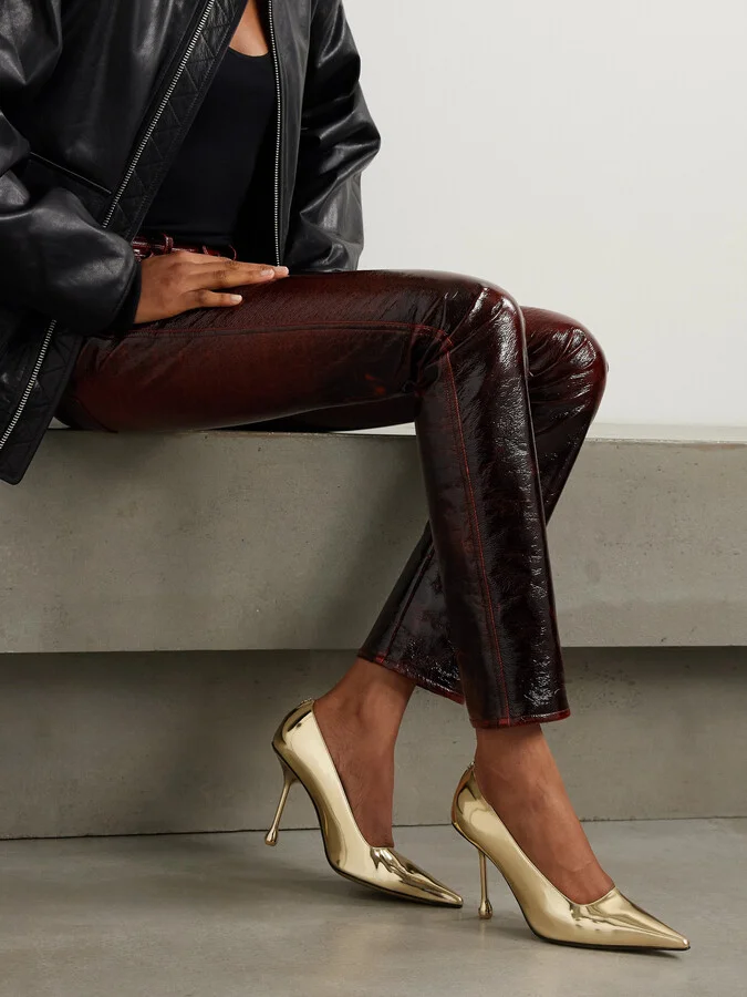 Jimmy Choo - Ixia 95 Mirrored-leather Point-toe Pumps - Gold - Image 2