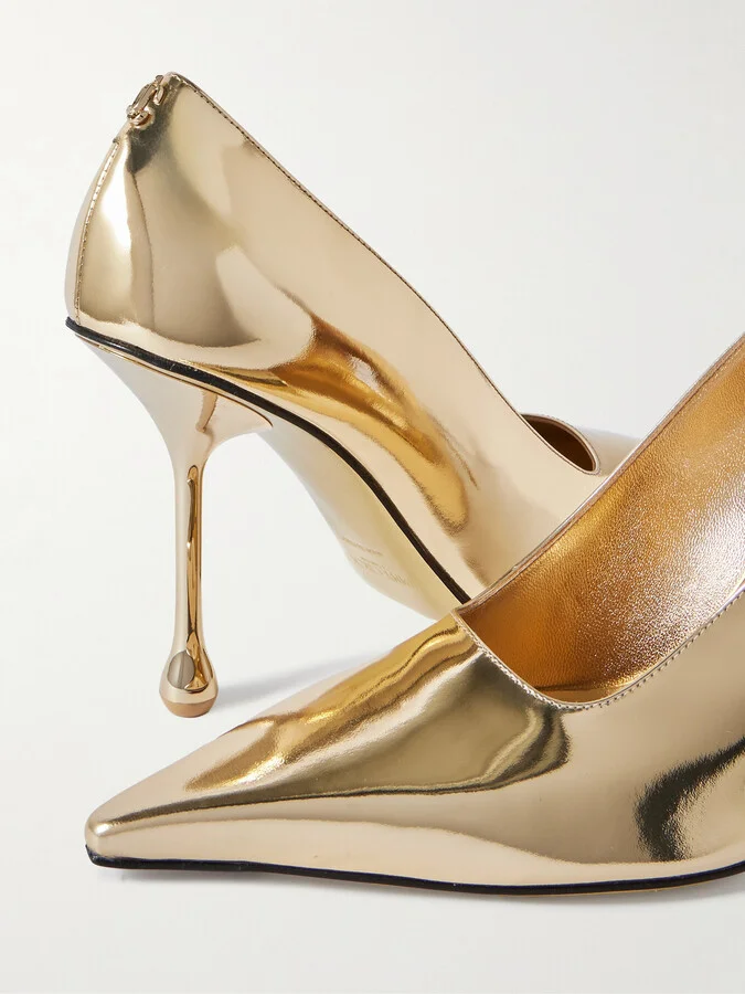 Jimmy Choo - Ixia 95 Mirrored-leather Point-toe Pumps - Gold - Image 4
