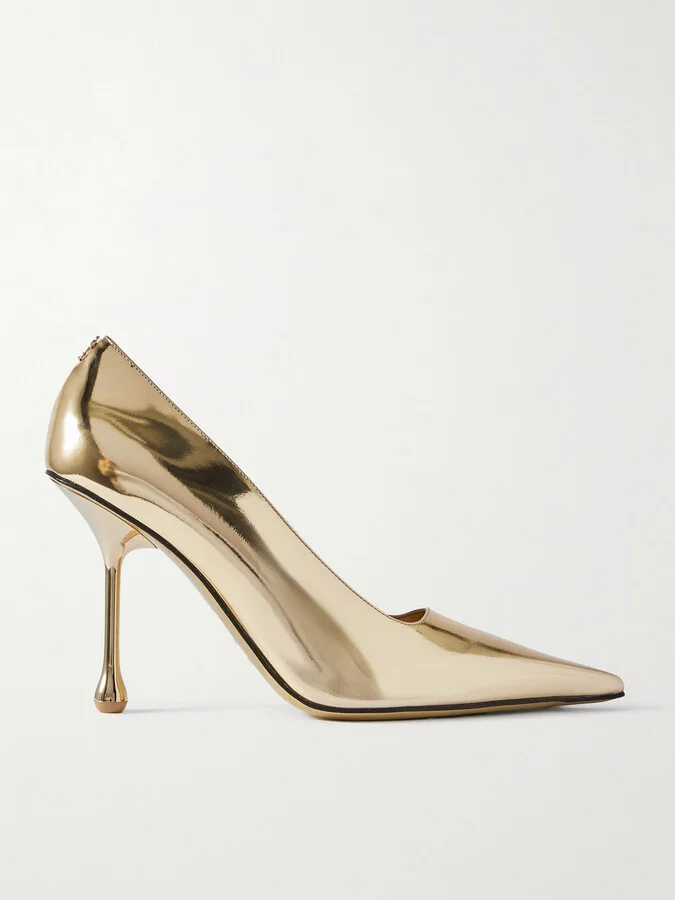 Jimmy Choo - Ixia 95 Mirrored-leather Point-toe Pumps - Gold