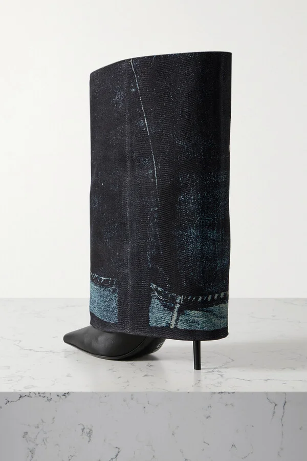 Jimmy Choo - + Jean Paul Gaultier 90 Printed Denim And Leather Over-the-knee Boots - Blue - Image 3