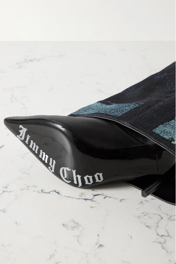 Jimmy Choo - + Jean Paul Gaultier 90 Printed Denim And Leather Over-the-knee Boots - Blue - Image 4