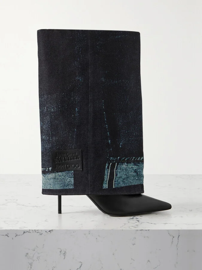 Jimmy Choo - + Jean Paul Gaultier 90 Printed Denim And Leather Over-the-knee Boots - Blue