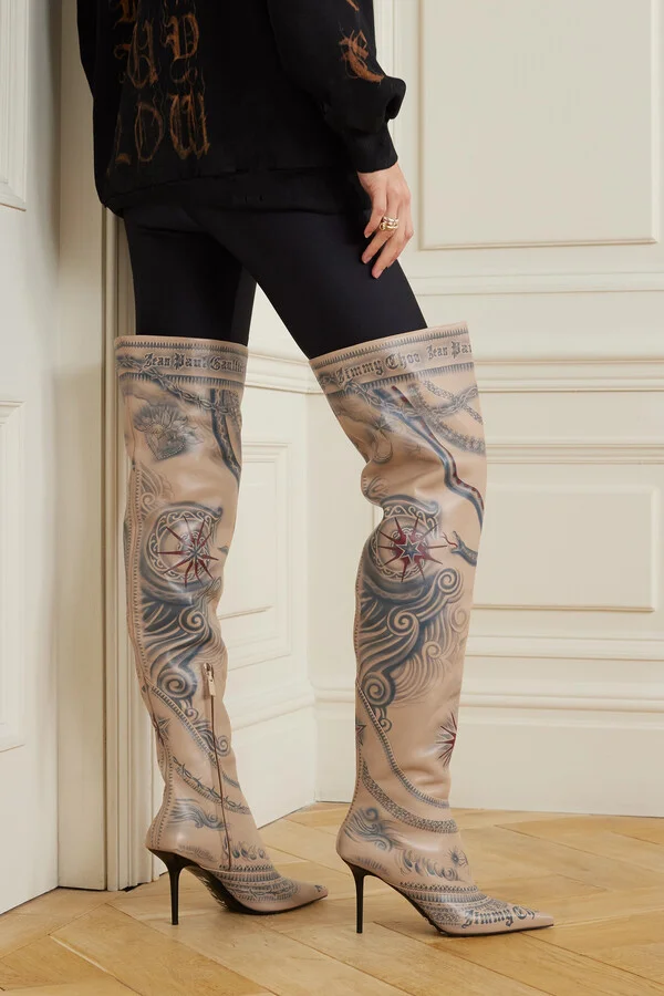 Jimmy Choo - + Jean Paul Gaultier 90 Printed Leather Knee Boots - Neutrals - Image 2