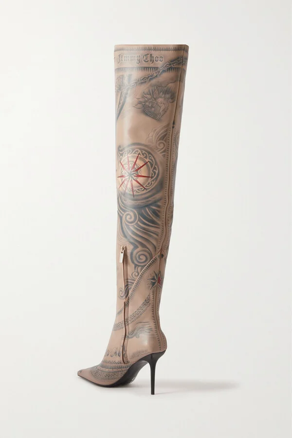 Jimmy Choo - + Jean Paul Gaultier 90 Printed Leather Knee Boots - Neutrals - Image 3