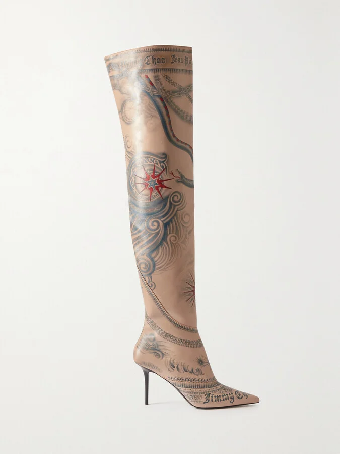 Jimmy Choo - + Jean Paul Gaultier 90 Printed Leather Knee Boots - Neutrals