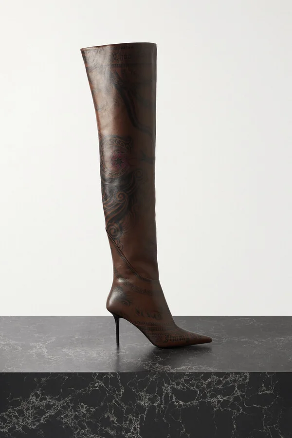 Jimmy Choo - + Jean Paul Gaultier 90 Printed Leather Over-the-knee Boots - Brown