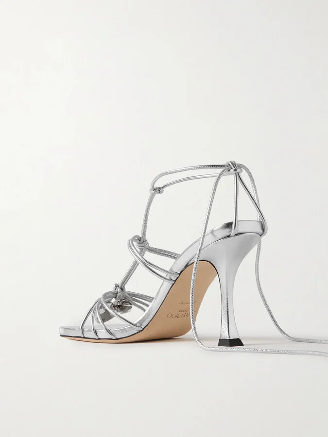 Jimmy Choo - Jemma 90 Embellished Metallic Leather Sandals - Silver - Image 3