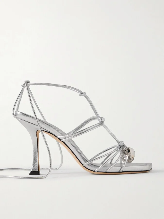 Jimmy Choo - Jemma 90 Embellished Metallic Leather Sandals - Silver