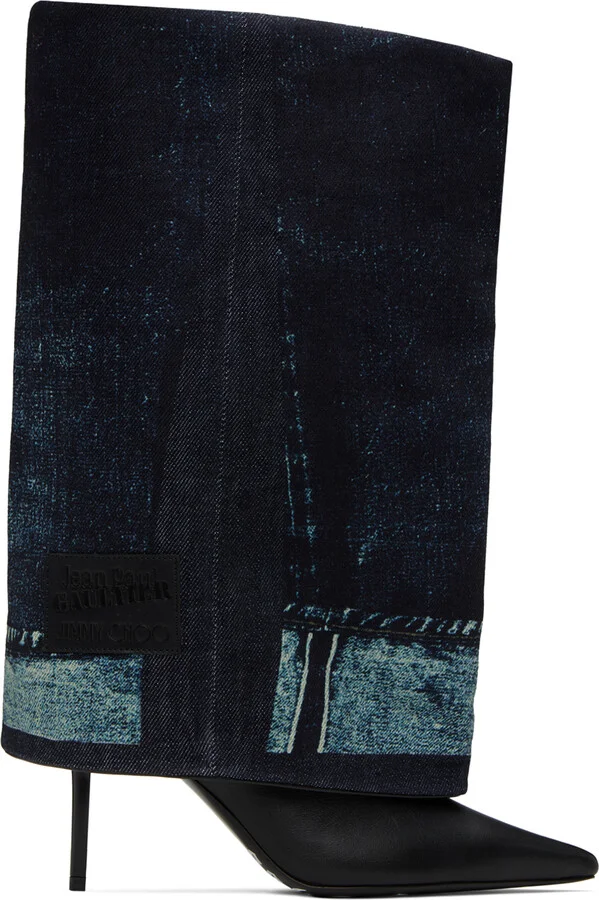 Jimmy Choo Jimmy Choo / Jean Paul Gaultier Black & Blue Cuff Over-The-Knee Boots