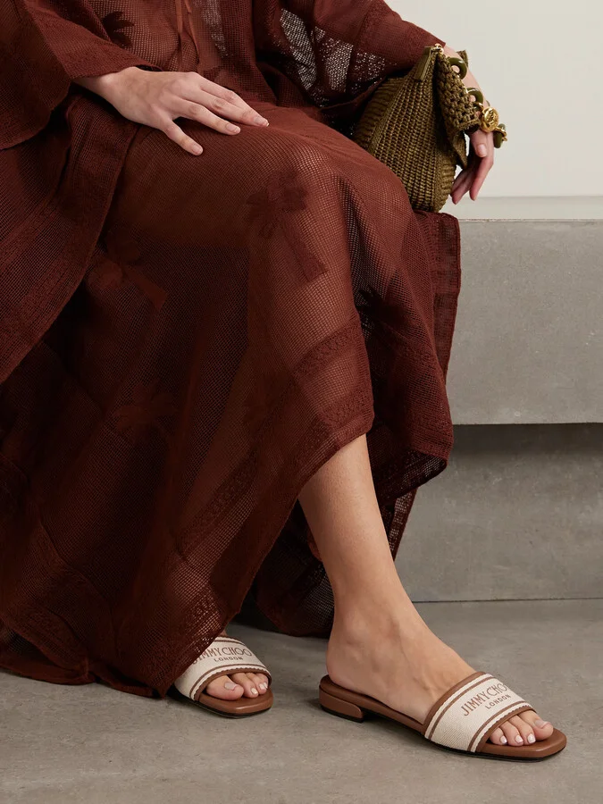 Jimmy Choo - Joa Canvas And Leather Slides - Brown - Image 2