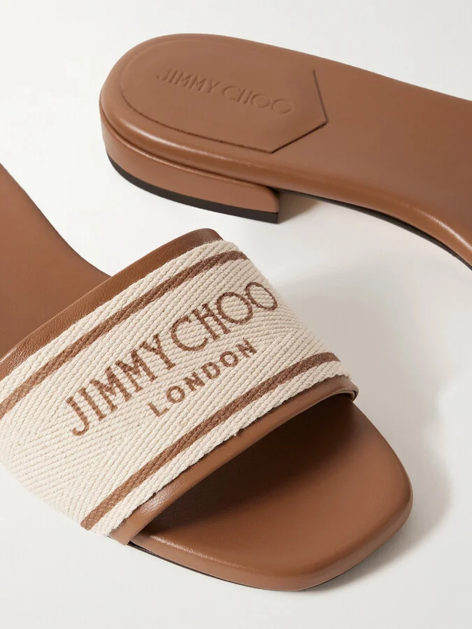 Jimmy Choo - Joa Canvas And Leather Slides - Brown - Image 4