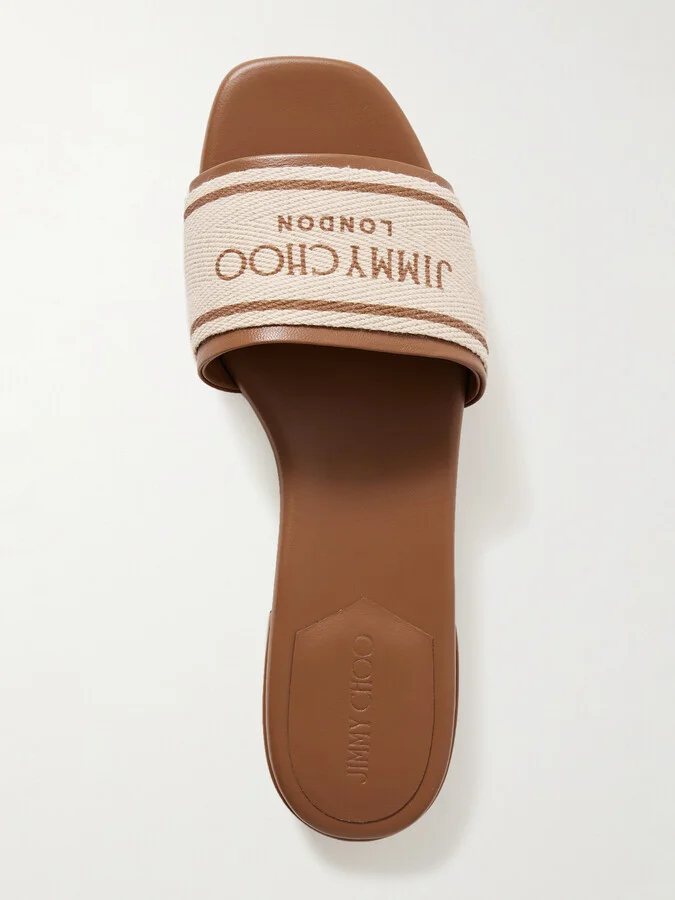 Jimmy Choo - Joa Canvas And Leather Slides - Brown - Image 5