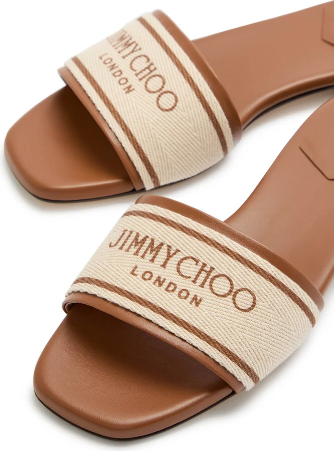 Jimmy Choo Joa Logo Canvas and Leather Sliders - Image 3