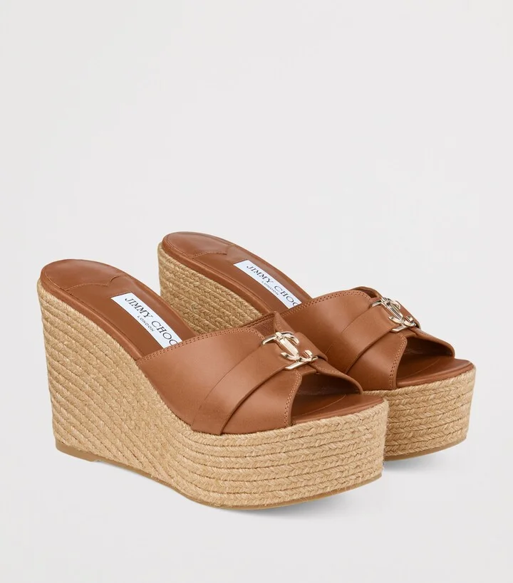 Jimmy Choo Leda 100 Leather Wedge Sandals - Image 5