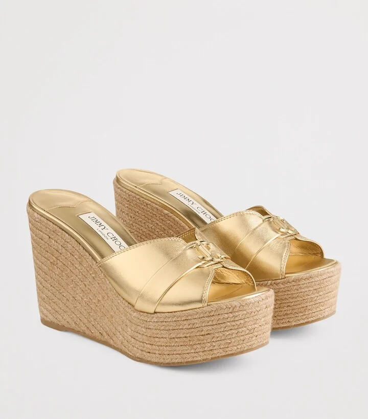 Jimmy Choo Leda 100 Leather Wedge Sandals - Image 5