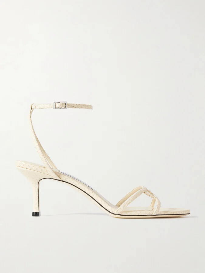 Jimmy Choo - Leo 65 Croc-effect Leather Sandals - Cream