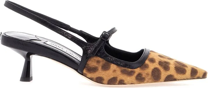 JIMMY CHOO leopard print leather pumps with 45mm heel and pointed toe