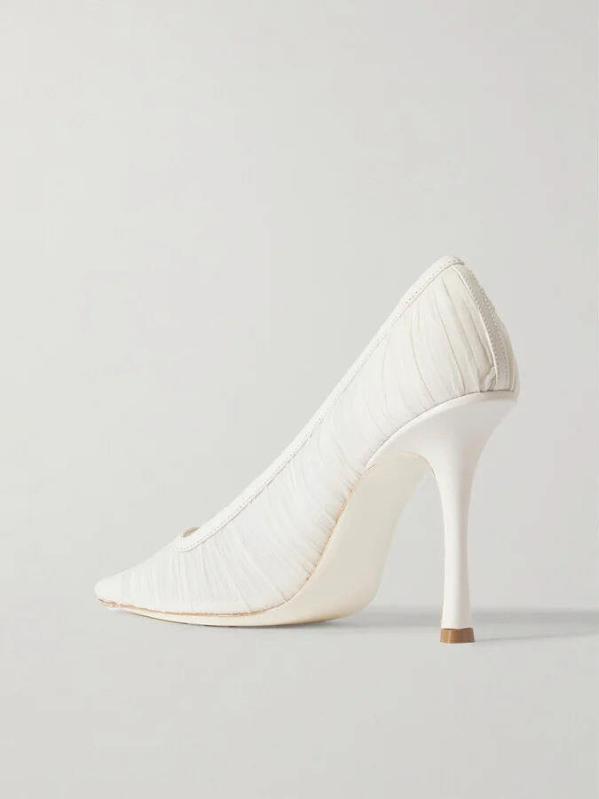 Jimmy Choo - Lotta 100 Leather-trimmed Ruched Tulle Pumps - Ivory - Image 3