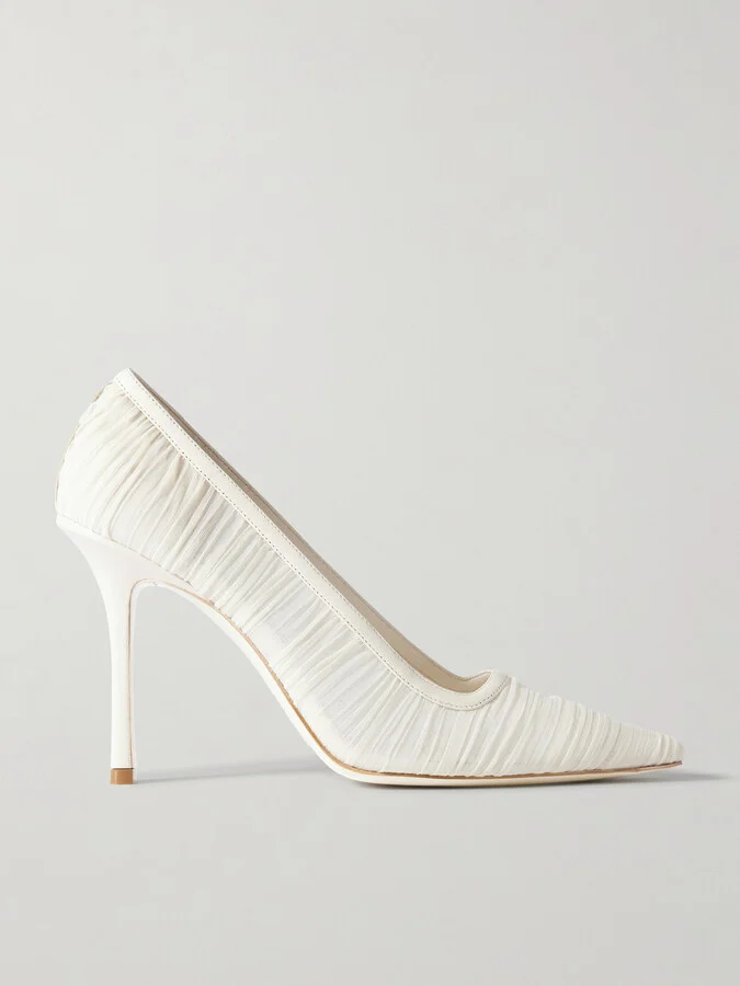 Jimmy Choo - Lotta 100 Leather-trimmed Ruched Tulle Pumps - Ivory