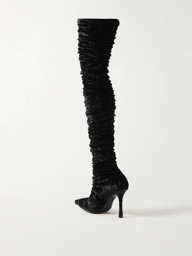 Jimmy Choo - Lotta 100 Ruched Crushed-velvet Over-the-knee Boots - Black - Image 3
