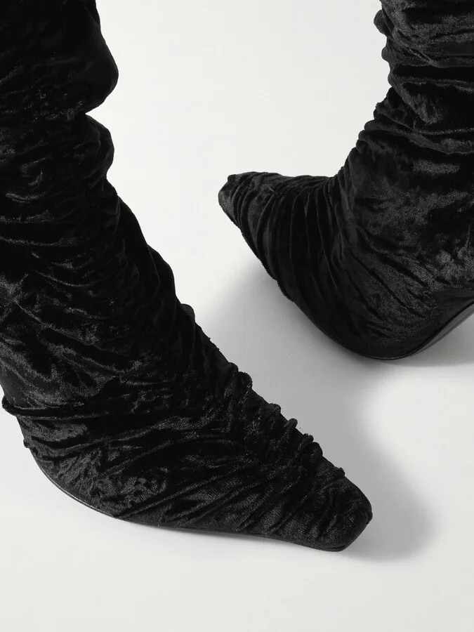 Jimmy Choo - Lotta 100 Ruched Crushed-velvet Over-the-knee Boots - Black - Image 4