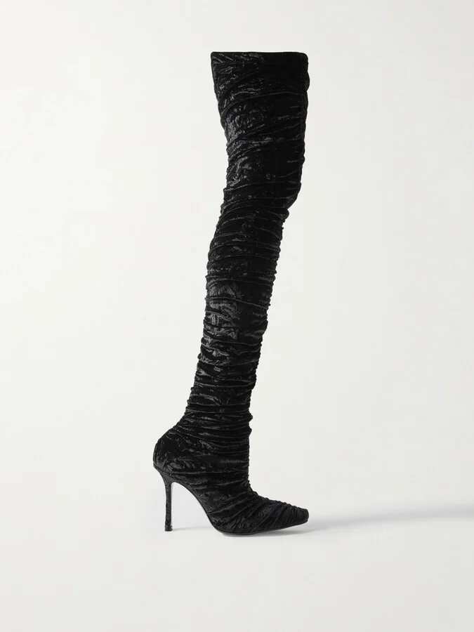 Jimmy Choo - Lotta 100 Ruched Crushed-velvet Over-the-knee Boots - Black