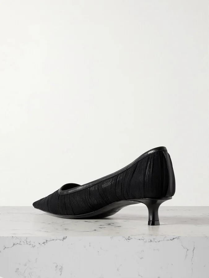 Jimmy Choo - Lotta 45 Leather-trimmed Tulle Pumps - Black - Image 3