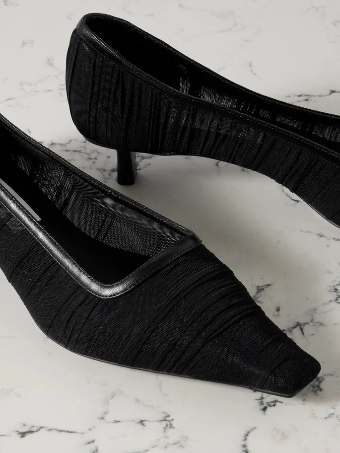 Jimmy Choo - Lotta 45 Leather-trimmed Tulle Pumps - Black - Image 4