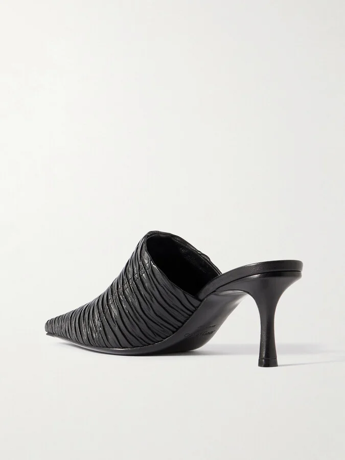 Jimmy Choo - Lotta 65 Ruched Leather Mules - Black - Image 3