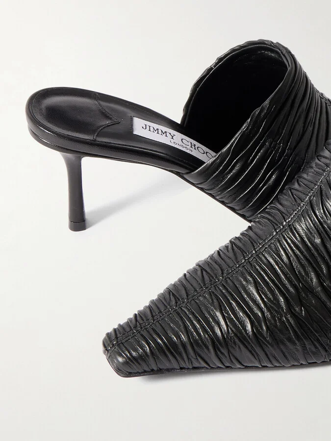 Jimmy Choo - Lotta 65 Ruched Leather Mules - Black - Image 4