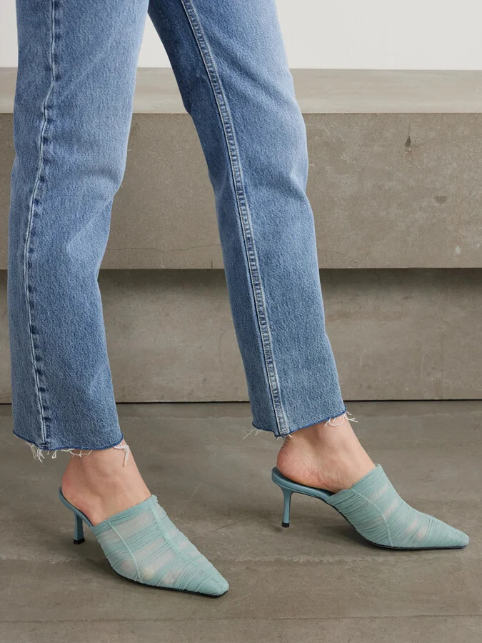 Jimmy Choo - Lotta 65 Ruched Tulle Mules - Blue - Image 2