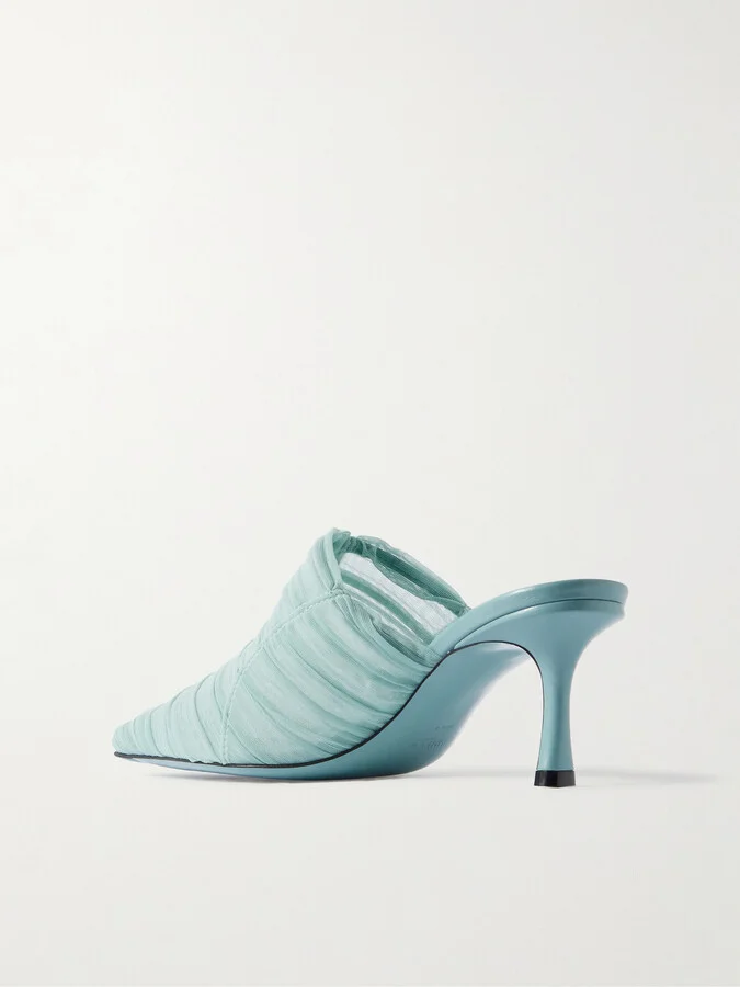 Jimmy Choo - Lotta 65 Ruched Tulle Mules - Blue - Image 3