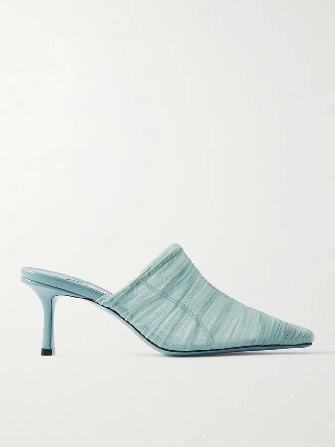 Jimmy Choo - Lotta 65 Ruched Tulle Mules - Blue