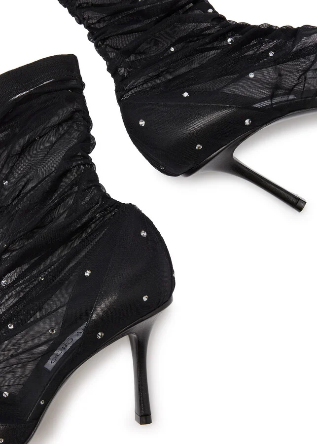 Jimmy Choo Lotta 85 Embellished Mesh Sock Boots - Image 4