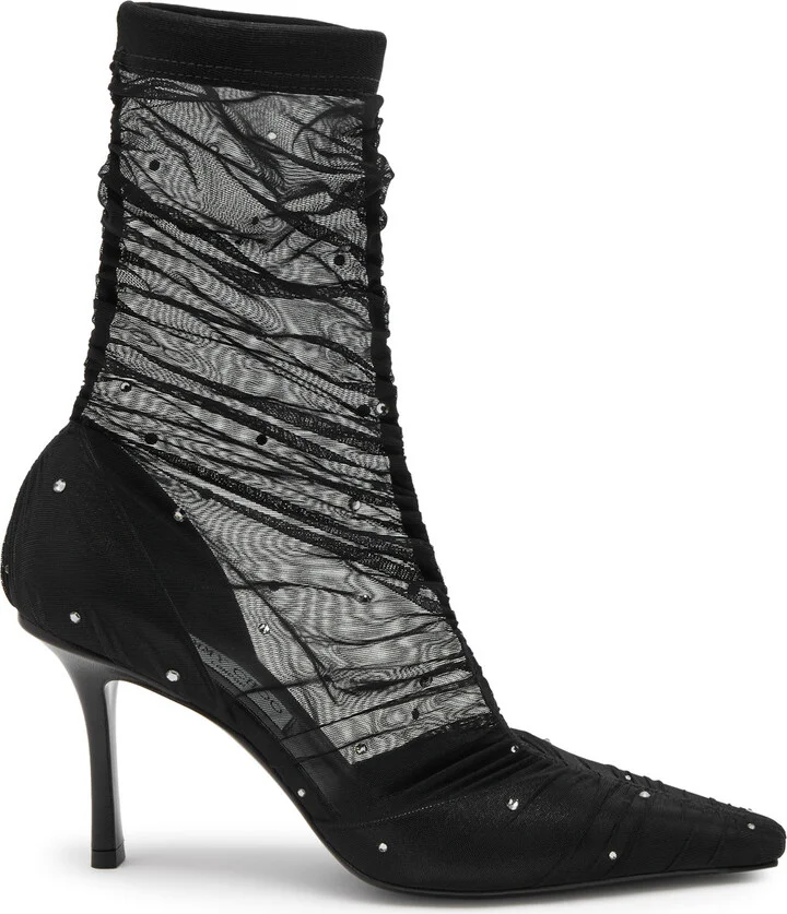 Jimmy Choo Lotta 85 Embellished Mesh Sock Boots