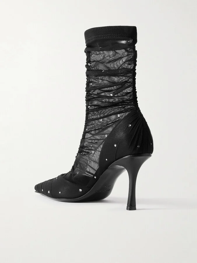 Jimmy Choo - Lotta Ab 85 Crystal-embellished Tulle And Satin Sock Boots - Black - Image 3