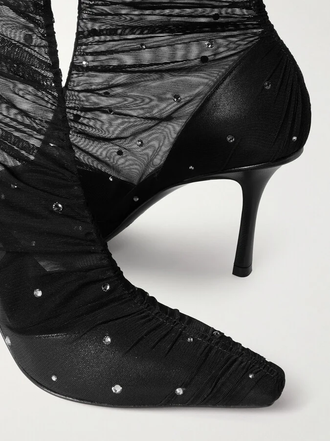 Jimmy Choo - Lotta Ab 85 Crystal-embellished Tulle And Satin Sock Boots - Black - Image 4